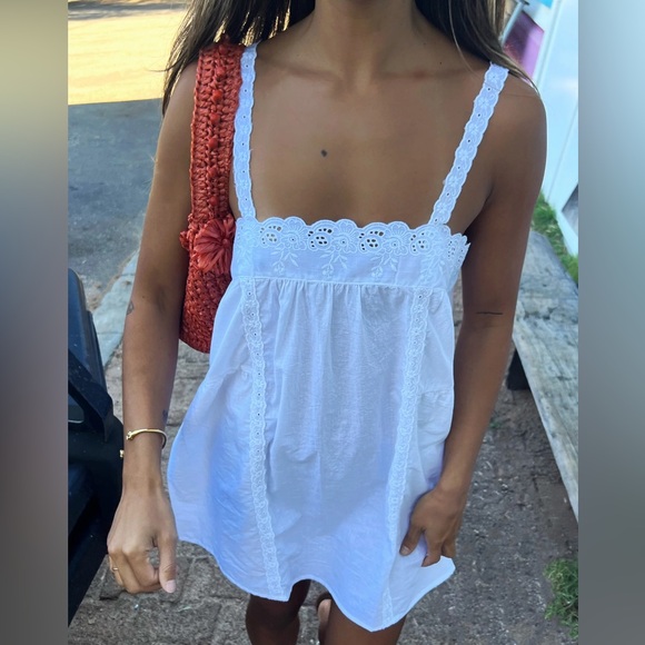 Women's White Lace-Trim Mini Dress - Picture 2 of 4